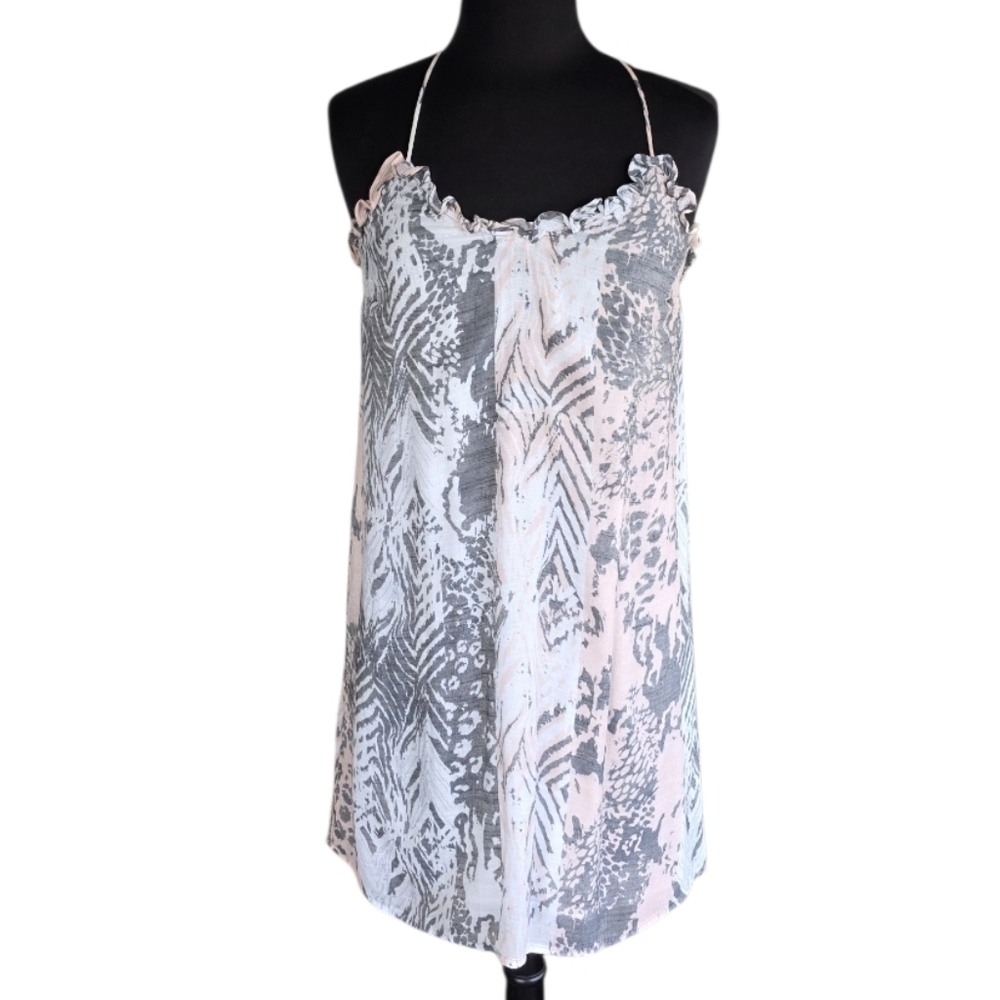 Sam & Lavi Animal Print Ruffle Slip Dress Gray and White Mini Dress Small